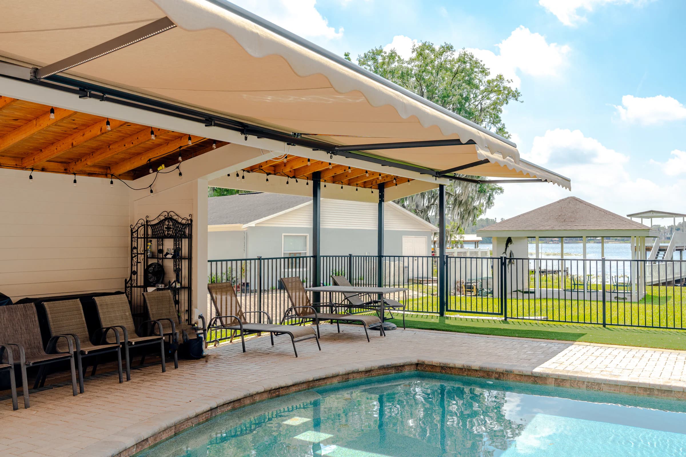 A semi-cassette awning shading a residential patio
